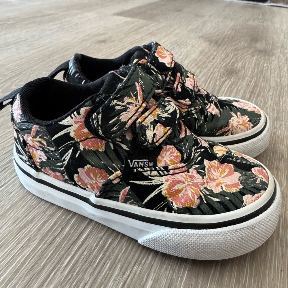 Vans Black and Pink Floral Sneakers